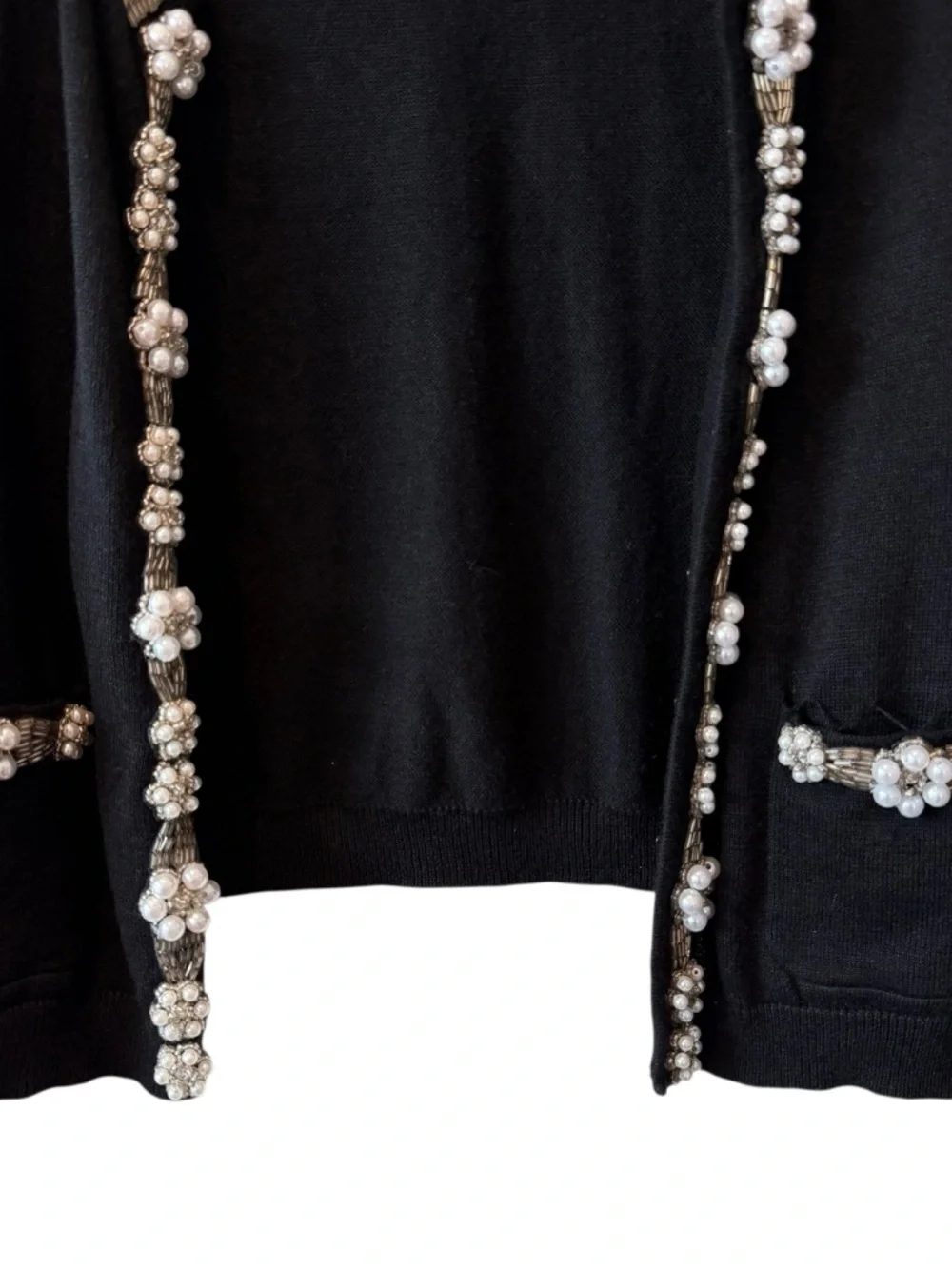 Vintage Berek Takako Sakon Cropped Black Cardigan with Pearls And Sequins Trim - Picture 14 of 16
